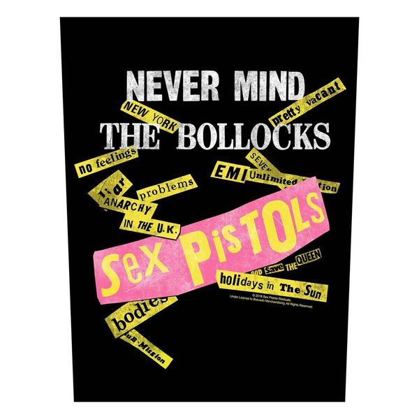 Sex Pistols - Elenco Delle Canzoni - Toppa "Never Mind The Bollocks"" RO8152 (Taglia Unica) (Nero/Giallo/Bianco/Rosa)"-image