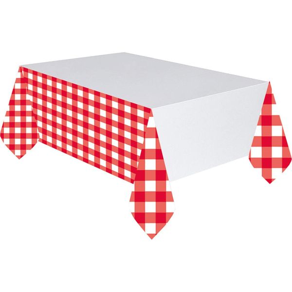 Amscan - Vichy Check - Tovaglia Per Feste, Plastica SG26626 (Taglia Unica) (Rosso/Bianco)-image