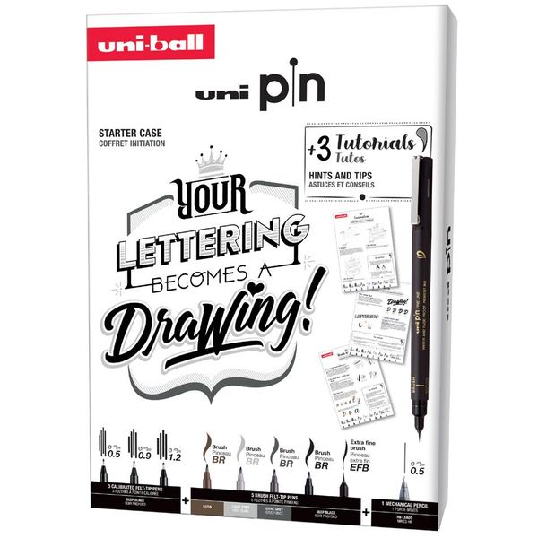 Uni-Ball Cf PIN/8 003 Uni-Ball Lettering Starter Set Uni Pin, Scatola Da 9-image