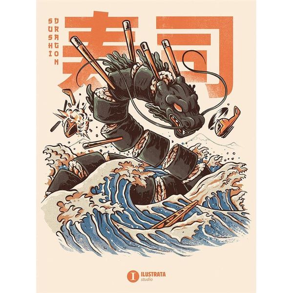 Ilustrata - Stampa Su Tela "Sushi Dragon"" PM6495 (40 Cm X 30 Cm) (Rosa/Nero/Blu)"-image