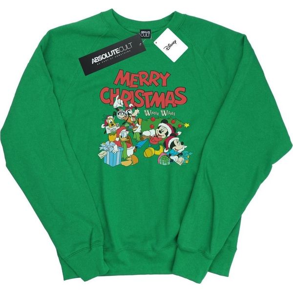 Disney - Felpa "Topolino E Amici - Auguri D'inverno"" Da Donna BI28079 (Xl) (Verde Irlandese)"-image