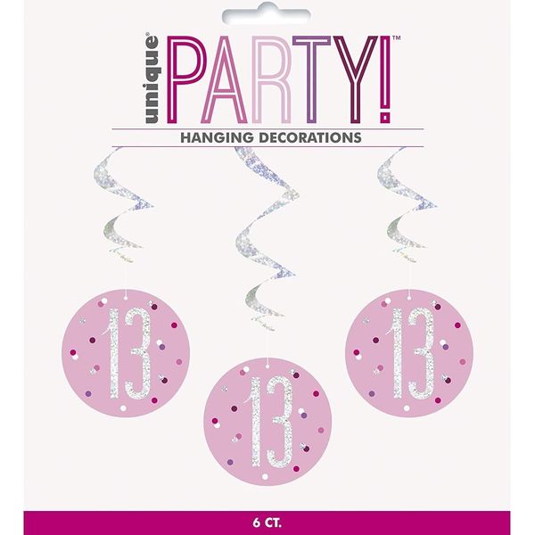 Unique Party - Swirl - Decorazione Da Appendere 6 Pezzi - Foil SG28343 (Taglia Unica) (Rosa/Argento)-image