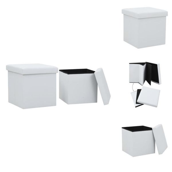Vidaxl Sgabello Con Vano Portaoggetti 2 Pz. Similcuoio Bianca - Sedie E Sgabelli Pieghevoli-image