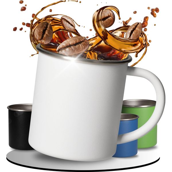 Tazza In Acciaio Inox "Adventura"" - Capacità 340 Ml - Robusta Tazza Da Campeggio - Tazza Infrangibile Con Bordo Arrotondato Per Bere - Tazza Per Attività All'aperto E Al Chiuso Bianca"-image