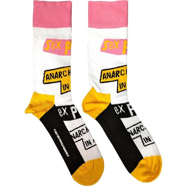 Sex Pistols - Calzini "Anarchy In The Uk"" Per Uomo/Donna Unisex RO7713 (40,5 Eu - 45,5 Eu) (Bianco/Rosa/Giallo)"-image