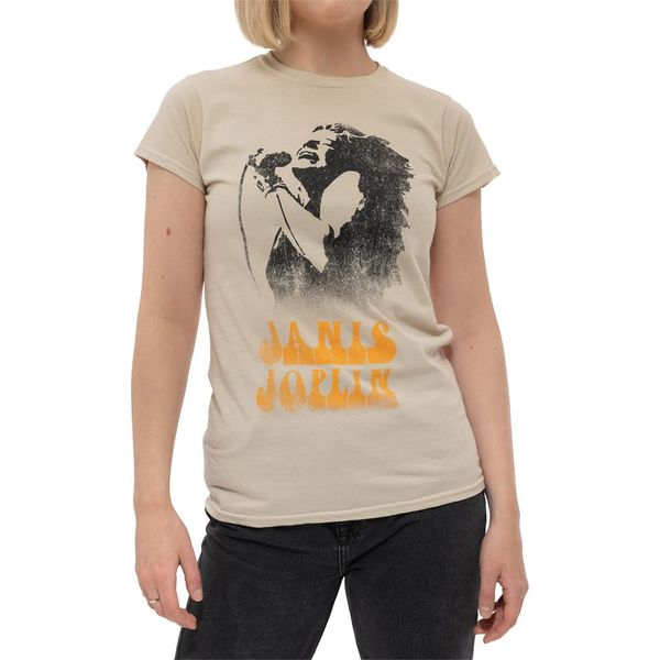 Janis Joplin - Maglietta "Working The Mic"" Da Donna RO7935 (M) (Sabbia)"-image