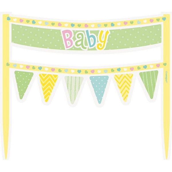 Unique Party - Bandiera - Decorazione Per Torta, Baby Shower - Plastica SG29455 (Taglia Unica) (Giallo/Verde)-image