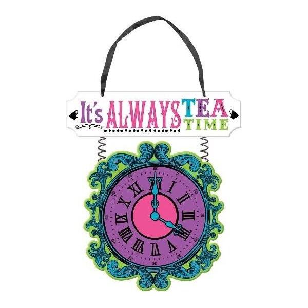 Amscan - Orologio - Cartello Da Appendere, Tea Party - Mdf SG28485 (Taglia Unica) (Verde/Viola)-image