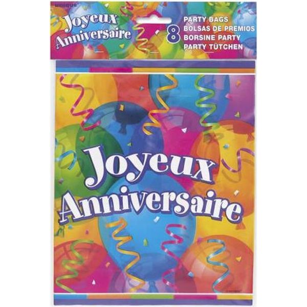 Palloncini "Joyeux Anniversaire"" Sacchetti Per Feste 8 Pezzi SG29178 (Taglia Unica) (Multicolore)"-image