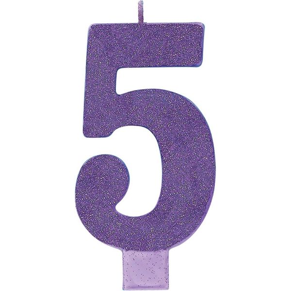 Amscan - Glitter - Candela, 5° Compleanno - Cera SG29687 (Taglia Unica) (Viola)-image