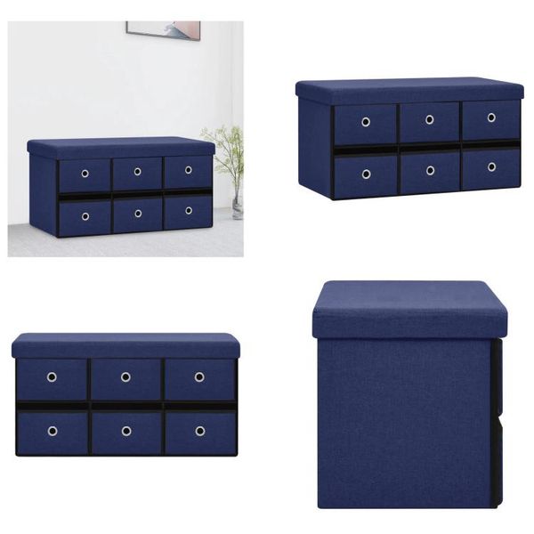 Vidaxl Panca Pieghevole Con Spazio Di Archiviazione Blu 76X38X38 Cm Aspetto Lino - Panca Con Spazio Di Archiviazione - Panche Con Spazio Di Archiviazione - Panca Per Corridoio - Panca Per Armadio-image