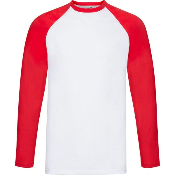 Fruit Of The Loom - Maglietta Uomo/Donna Unisex - Baseball Manica Lunga PC5798 (S) (Bianco/Rosso)-image