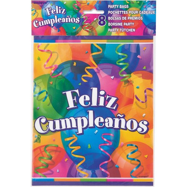 Unique Party - Sacchetto Regalo "Feliz Cumpleanos"" - Confezione Da 8 SG28323 (Taglia Unica) (Colorato)"-image