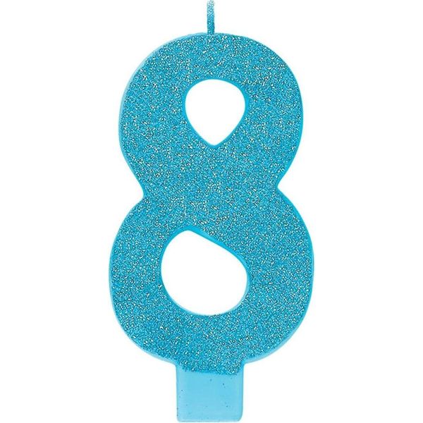 Amscan - Glitter - Candela, 8° Compleanno - Cera SG29863 (Taglia Unica) (Blu Caraibi)-image