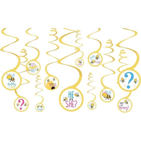 Amscan - Decorazione Da Appendere "Che Cosa Sarà?"", Rivelazione Di Genere 12-Pack - Foil, Cartone SG30573 (Taglia Unica) (Giallo/Bianco)"-image