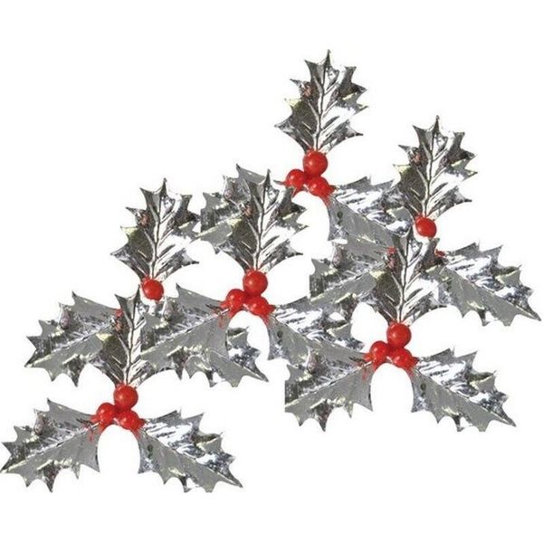 Anniversary House - Holly - Decorazione Per Torte 5 Pezzi - Plastica SG31812 (Taglia Unica) (Argento/Rosso)-image