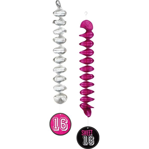 Boland - Girevole - Decorazione Da Appendere "Sweet 16"" Confezione Da 2 Pezzi - Alluminio, Cartone SG31942 (Taglia Unica) (Rosa/Argento/Nero)"-image