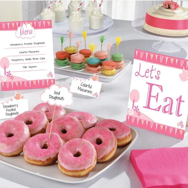 Amscan - Set Di Decorazioni Per Buffet "Let's Eat"" - Cartone SG32962 (Taglia Unica) (Rosa/Bianco)"-image