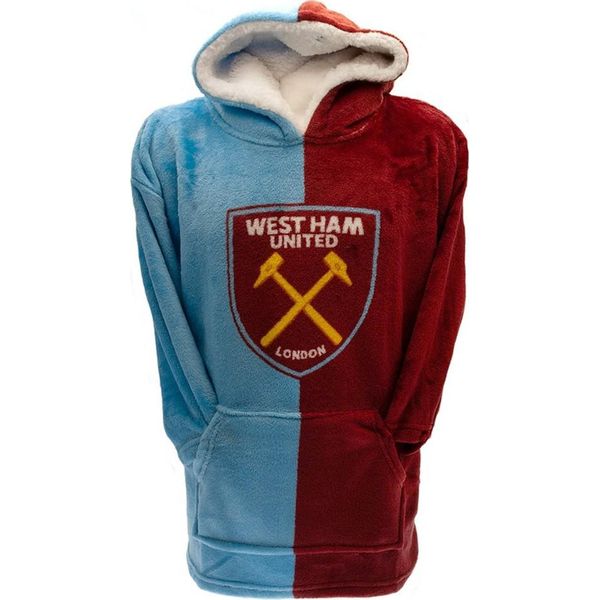 West Ham United Fc - Coperta Con Cappuccio Per Bambini TA11457 (Taglia Unica) (Rosso Vino/Blu Cielo)-image