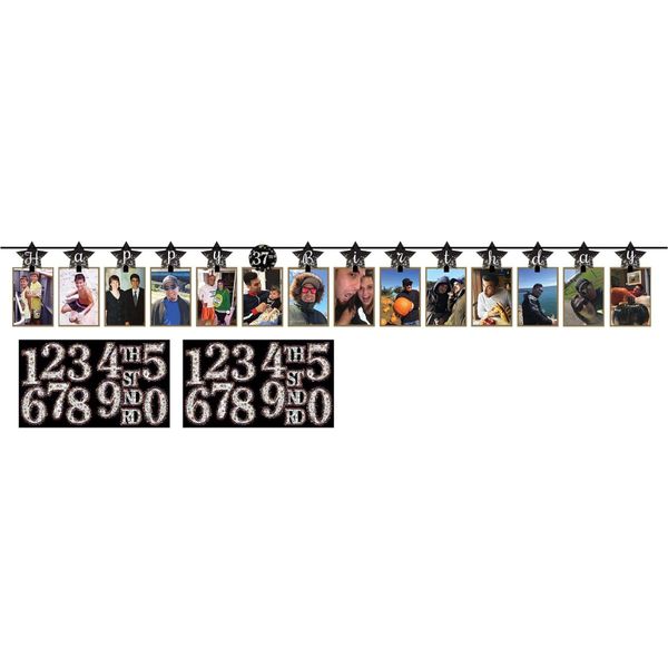 Amscan - Ghirlanda "Sparkling Celebration"" - Cartone SG32351 (Taglia Unica) (Nero/Bianco)"-image