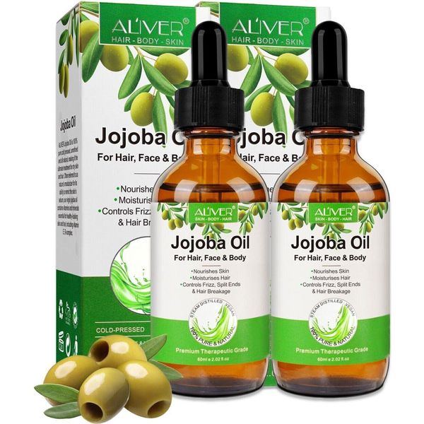Olio Di Jojoba Per Capelli Olio Per La Pelle Olio Per Il Massaggio Cura Della Pelle Spremuto A Freddo Biologico Vegano, 2X 60Ml-image