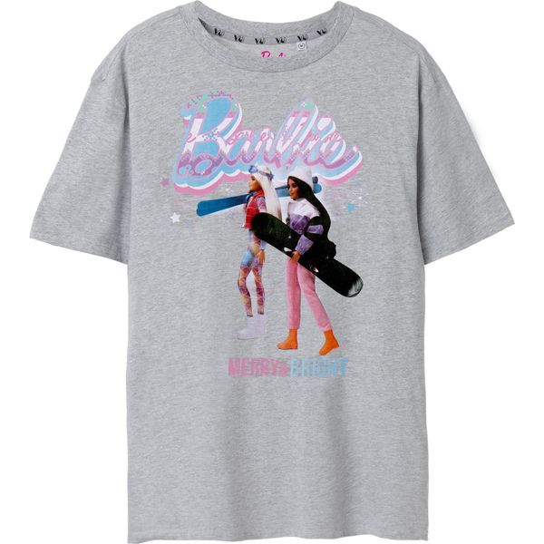 Barbie - Maglietta "Merry & Bright"" Da Donna A Maniche Corte NS8067 (3XL) (Grigio Screziato)"-image
