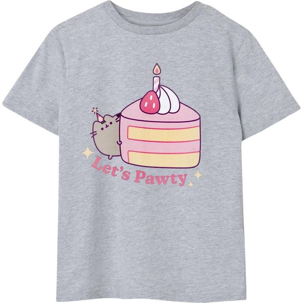 Pusheen - Maglietta "Let's Pawty"" Per Bambina NS7644 (140) (Grigio Screziato)"-image