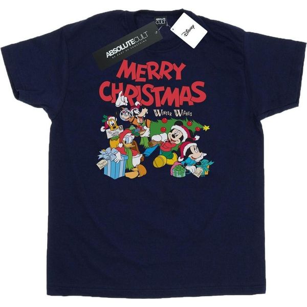 Disney - Maglietta "Topolino E I Suoi Amici - Auguri D'inverno"" Da Uomo BI41211 (Xxl) (Blu Navy)"-image
