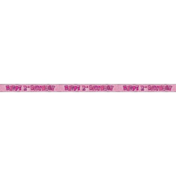Unique Party - Glitter - Bandiera, Foil, 2 Compleanni SG34180 (Taglia Unica) (Rosa)-image