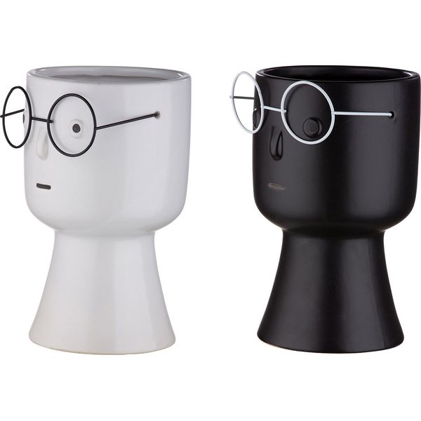 Casablanca ÜBertopf, "Face"", Gesichtsmotiv, Keramik, Schwarz, Weiß, , 2 StüCk Wie Abgebildet, H. 21 Cm, D. 13 Cm 28614"-image