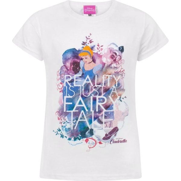Cenerentola - Maglietta "La Realtà è Solo Una Favola"" Per Bambina A Maniche Corte NS7394 (152-158) (Bianco/Rosa/Blu)"-image