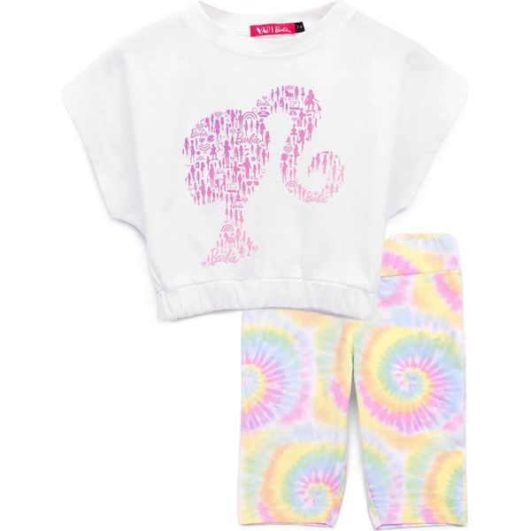 Barbie - Pantaloncini E Top Per Bambine NS6838 (128) (Bianco/Rosa)-image