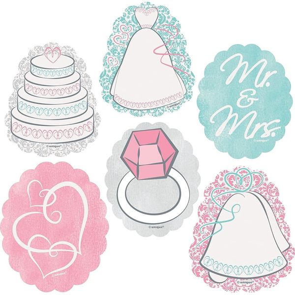 Unique Party - Disegni Assortiti - Adesivi Per Anniversario Di Matrimonio 24 Pezzi SG35615 (Taglia Unica) (Colorato)-image