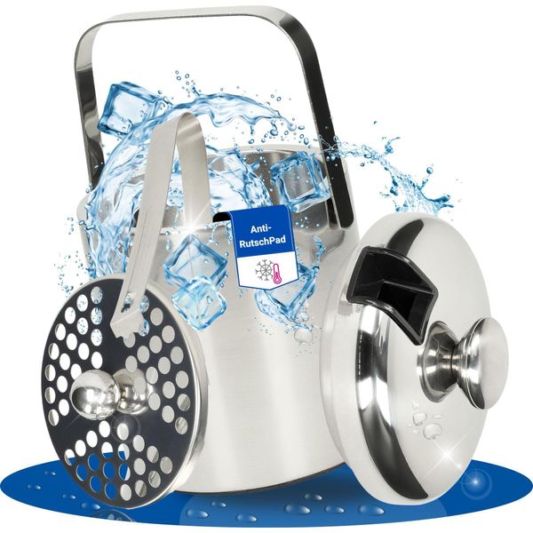 Vaschetta Per Cubetti Di Ghiaccio In Acciaio Inox Riciclato "Arctic"" - Vaschetta Per Cubetti Di Ghiaccio Con Pinze E Setaccio - Contenitore Per Cubetti Di Ghiaccio Con Coperchio - Resistente E Facile Da Pulire Per Ogni Evento Argento"-image
