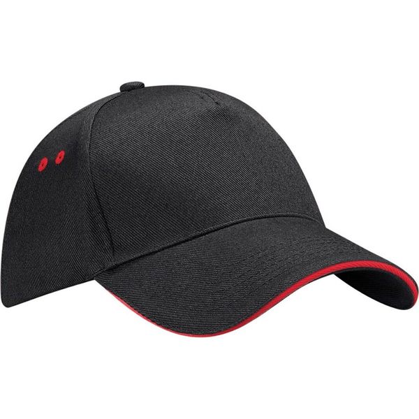Beechfield - Cappello Da Baseball Con Visiera A Sandwich PC7033 (Taglia Unica) (Nero/Rosso)-image