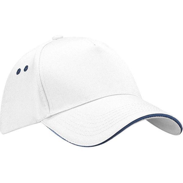 Beechfield - Cappello Da Baseball Con Visiera A Sandwich PC7033 (Taglia Unica) (Bianco/Blu Scuro)-image