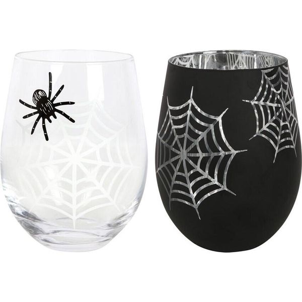 Something Different - Bicchiere Da Vino Senza Tappo, Ragnatela E Ragno - Confezione Da 2 SD5508 (Taglia Unica) (Nero/Trasparente/Argento)-image