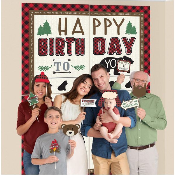 Amscan - Lumberjack - Scenario, Buon Compleanno 16-Pack Set - Plastica, Carta SG33411 (Taglia Unica) (Colorato)-image