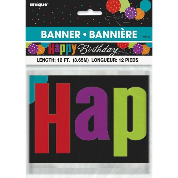 Unique Party - Bandiera "Cheer"", Happy Birthday - Foil SG24036 (Taglia Unica) (Nero/Colorato)"-image