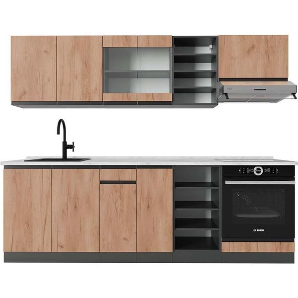 Vicco Cucina Componibile R-Line, 240 Cm , Pt Marmo, Quercia Dorata/Antracite-image