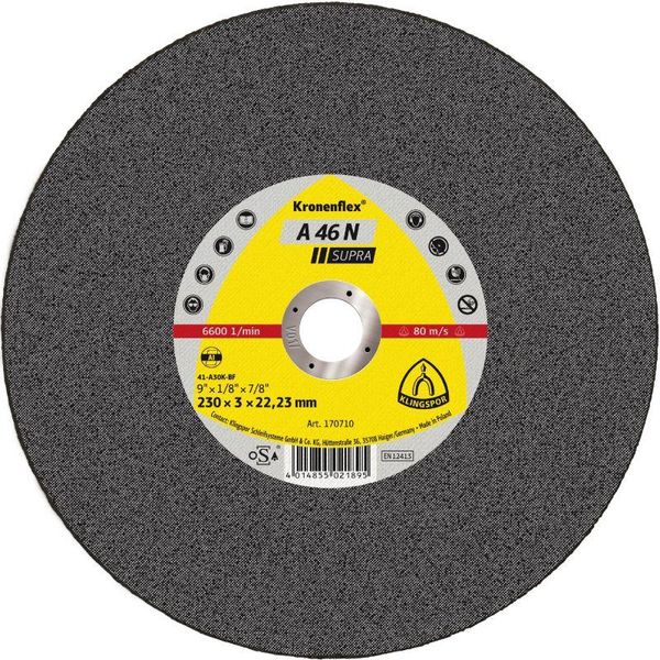 Disco Da Taglio A 46 N Supra D230X3Mm Ger.Alu.Bohr.22,23Mm Klingspor-image