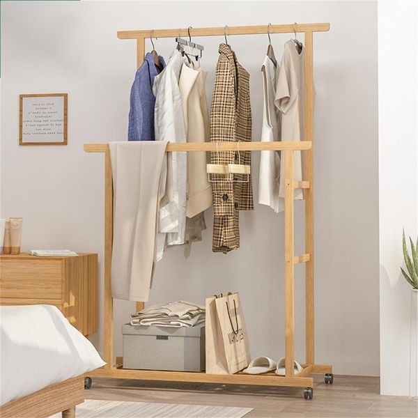 Wisfor Appendiabiti Su Rotelle Con Ripiano Portabiti, Appendiabiti In Bambù, Con Capacità Di Carico Fino A 60 Kg, Per Camerini Di Negozi E Camere Da Letto-image