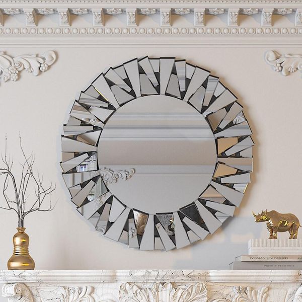 Wisfor Specchio Da Parete 80 Cm, Specchio Decorativo Rotondo Specchio Da Trucco Specchio Da Bagno, Specchio Per Soggiorno Camera Da Letto Bagno Corridoio, Vetro-image