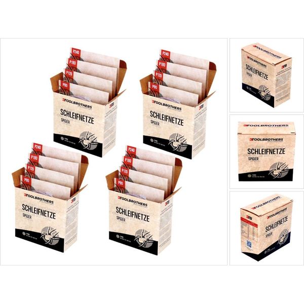 Toolbrothers Spider Kit Di Reti Di Levigatura 4 Confezioni 160X Reti Di Levigatura 125Mm Velcro 40X Ciascuna P80 / P120 / P180 / 240 Per Legno Duro, Legno Dolce, Vernice, Pietra, Acciaio, Alluminio, Impiallacciatura-image