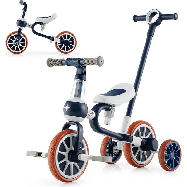 Costway Triciclo 4 In 1 Per Bambini, Balance Bike E Push Bike Con Manico Regolabile E Pedali Rimovibili, Per Bambini Dai 2 Ai 4 Anni Blu-image