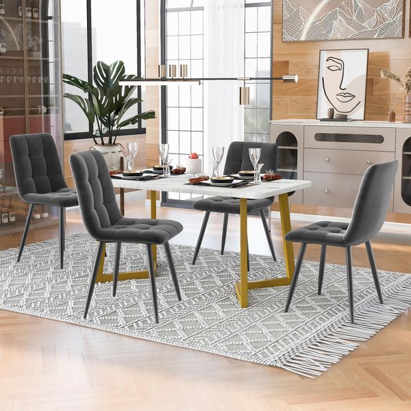 Flieks Set Da Pranzo 5 Pezzi, Tavolo Da Cucina Set Sala Da Pranzo Gruppo Di Sedute, Tavolo Da Pranzo Con 4 Sedie, Tavolo Da Pranzo Rettangolare 117X68X75Cm Con Set Di 4 Sedie Da Pranzo In Velluto, Grigio-image