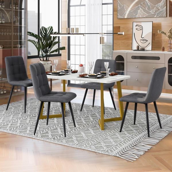 Flieks Set Da Pranzo 5 Pezzi, Tavolo Da Cucina Set Da Pranzo Gruppo Di Sedute, Tavolo Da Pranzo Con 4 Sedie, Tavolo Da Pranzo Rettangolare 117X68X75Cm Con Set Di 4 Sedie Da Pranzo In Lino-image