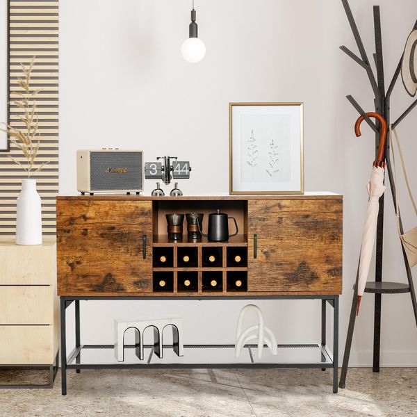Costway Mobile Da Cucina In Legno Con Ante, Cassettiera Da Cucina Con Struttura In Metallo, Mobile Buffet, Mobile Contenitore, Mobile Laterale, Mobile Vino 120 X 40 X 85 Cm-image