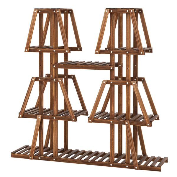 Costway Scaffale In Legno Per Piante, Scaffale Per Fiori, Scala Per Piante Trapezoidale, Supporto Per Piante, Scala Per Fiori, Supporto Per Fiori, Scaffale A Scala 113X27X114Cm Marrone-image