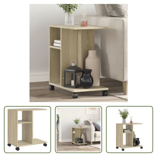 The Living Store Tavolino Con Rotelle Rovere Sonoma 50X30X55 Cm Materiale In Legno-image